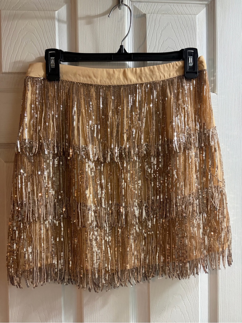 miami Gold Sequin Fringe Mini Skirt